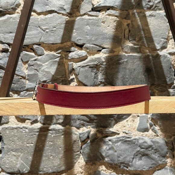 Gucci GG Burgundy Leather Crystal GG Buckle Belt - Picture 4 of 10